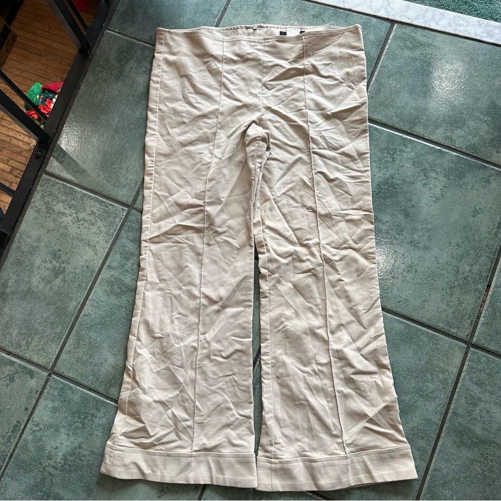 Zinc Beige Tan Cream Pleated Pin-tuck Flared Minimalist Dress Pants